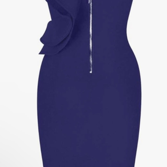 One Shoulder Ruffle Dress Side Split Bodycon Bandage Dress - Picture 4 of 8